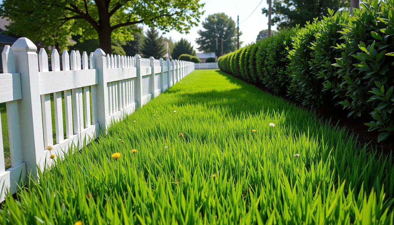 Trimmed fence line with grass cleaned up and blown off