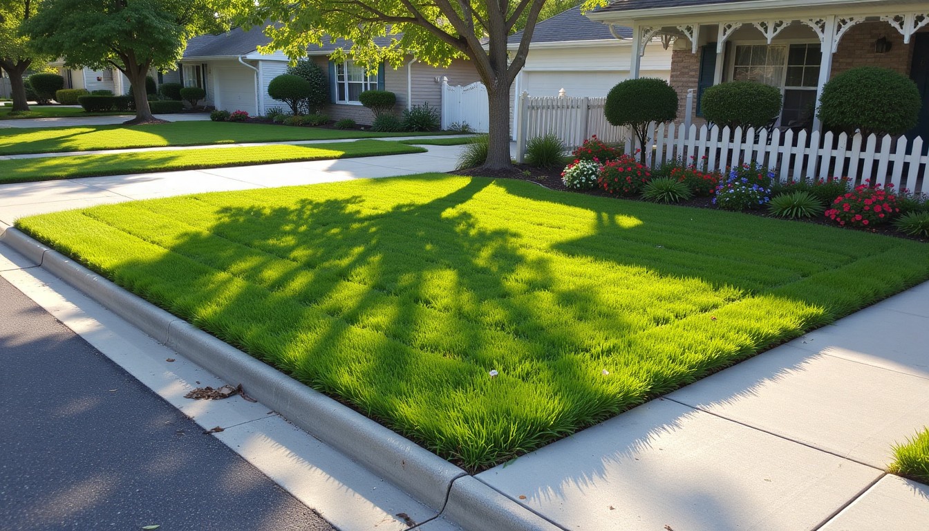 Front yard maintenance with tidy lawn and clean driveway edge