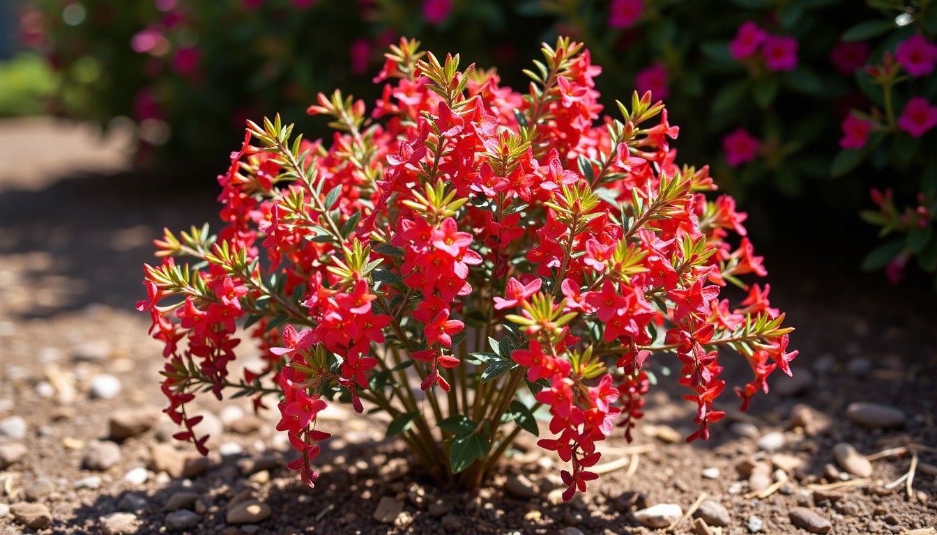 Dwarf Ixora shrub with red flowers in a Central Florida landscape bed